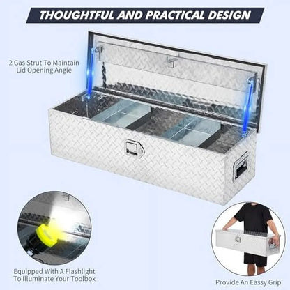 Aluminum Diamond Plate Tool Box 13x13x30 Inch, Heavy Duty Truck Toolbox with Sliding Shelf, Waterproof Truck Storage Organizer Chest for Pick Up Truck RV Trailer with Lock & Keys