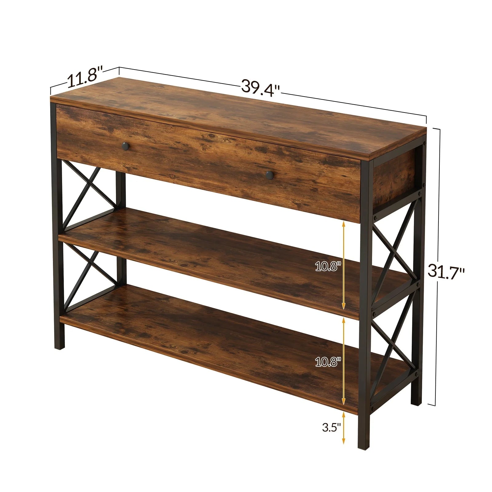Ktaxon Industrial Console Table Sofa Table with Large Drawer and 2 Storage Shelves, Farmhouse Entryway Table for Living Room Hallway Bedroom, Rustic Brown