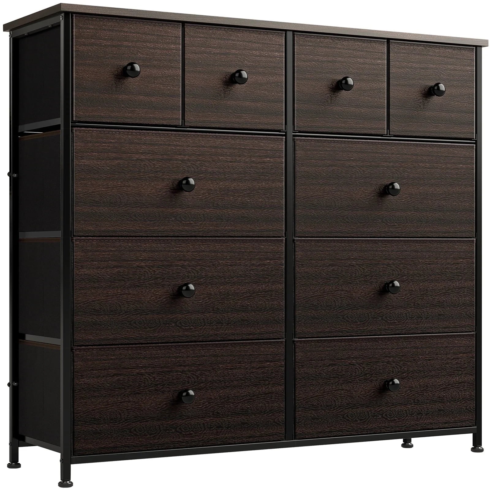 REAHOME Dressers for Bedroom with 10 Drawer Fabric Chest of Drawers Storage Drawer Unit Tower Luxury Leather Finish Rustic Brown