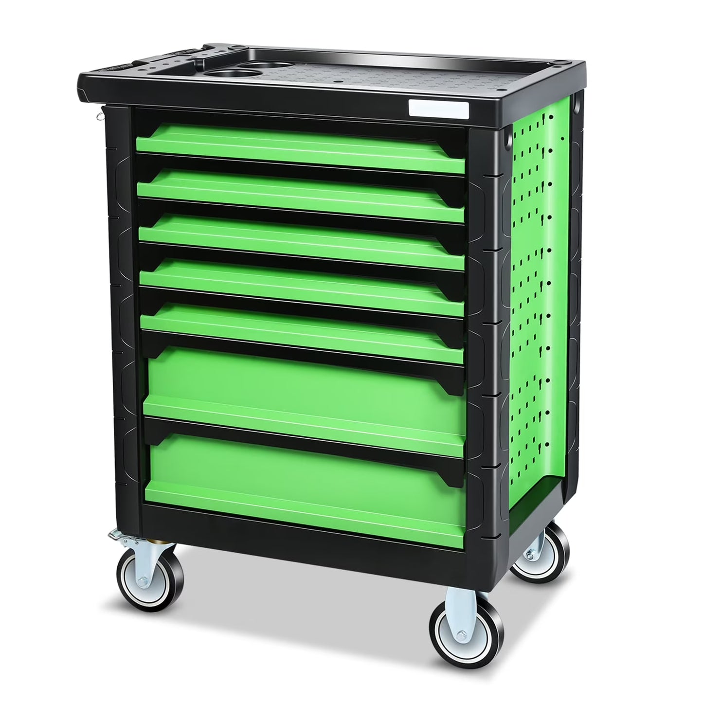 7-Drawers Rolling Tool Chest Cabinet with Casters, Locking System, Top Tray, for Garage Warehouse Workshop, Green