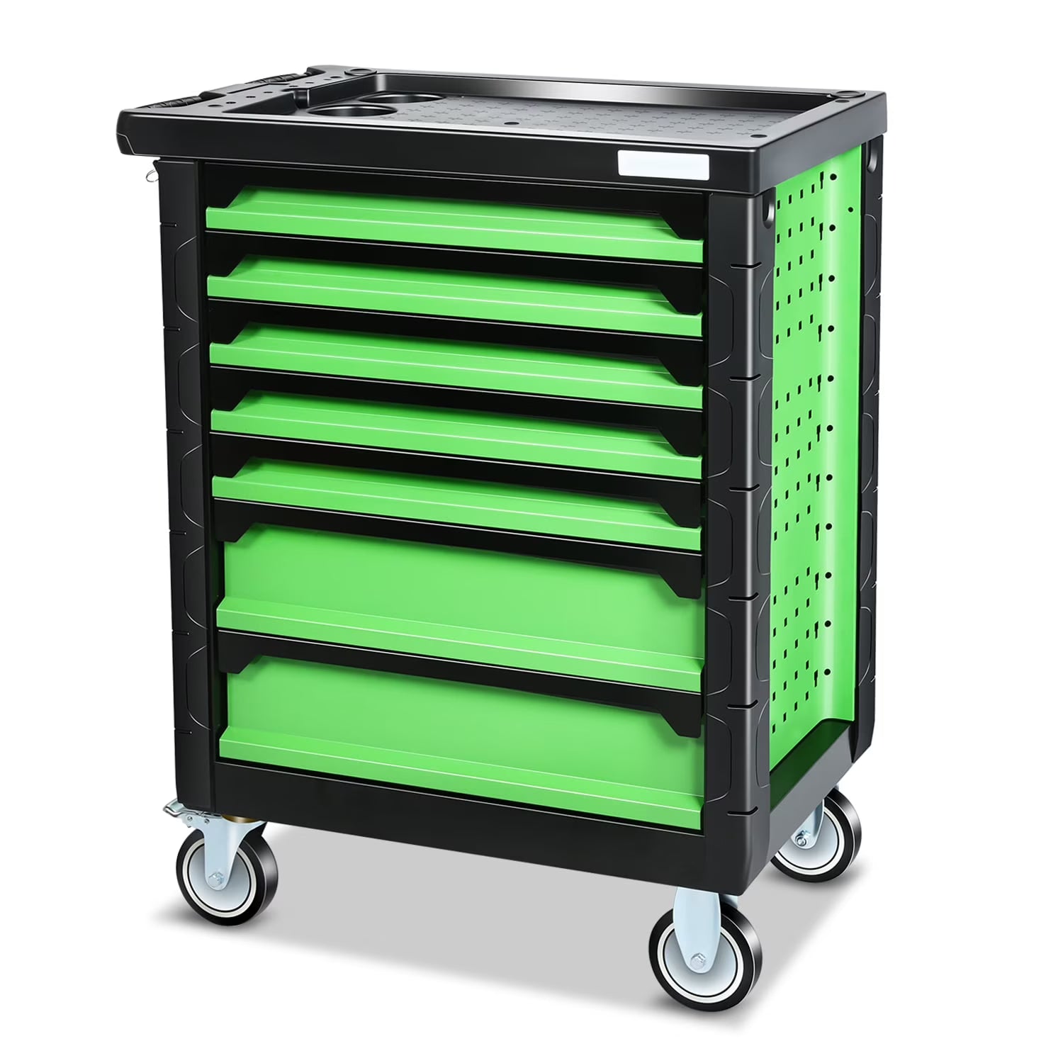 7-Drawers Rolling Tool Chest Cabinet with Casters, Locking System, Top Tray, for Garage Warehouse Workshop, Green