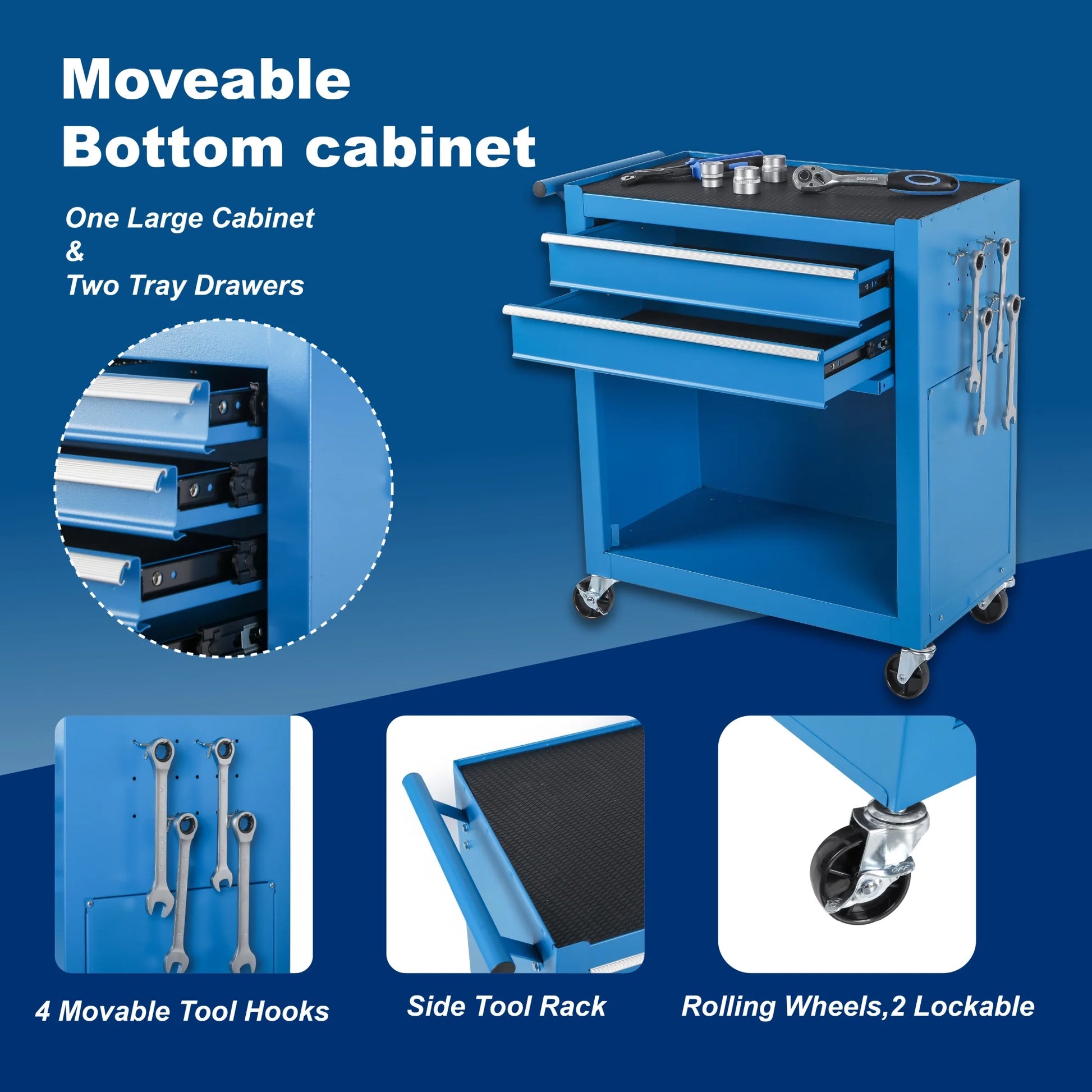 Tool Chest, 8-Drawer Rolling Tool Storage Cabinet with Lockable Wheels, Rolling Tool Chest with 2 in 1 Detachable Top Tool Box, and Locking Mechanism, Metal Tool Cart for Garage, Workshop, Blue