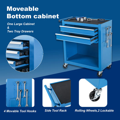 Tool Chest, 8-Drawer Rolling Tool Storage Cabinet with Lockable Wheels, Rolling Tool Chest with 2 in 1 Detachable Top Tool Box, and Locking Mechanism, Metal Tool Cart for Garage, Workshop, Blue