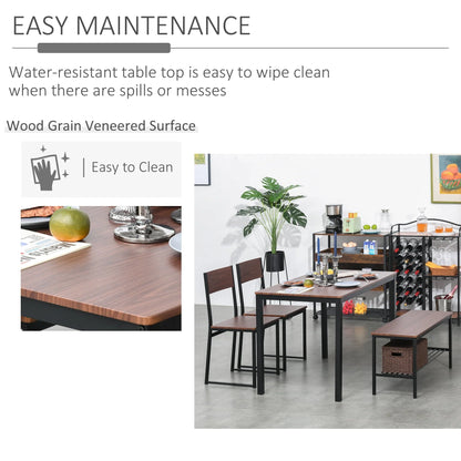 Industrial 4 Piece Dining Room Table Set with Bench Wooden Kitchen Table and Chairs w/Storage Rack