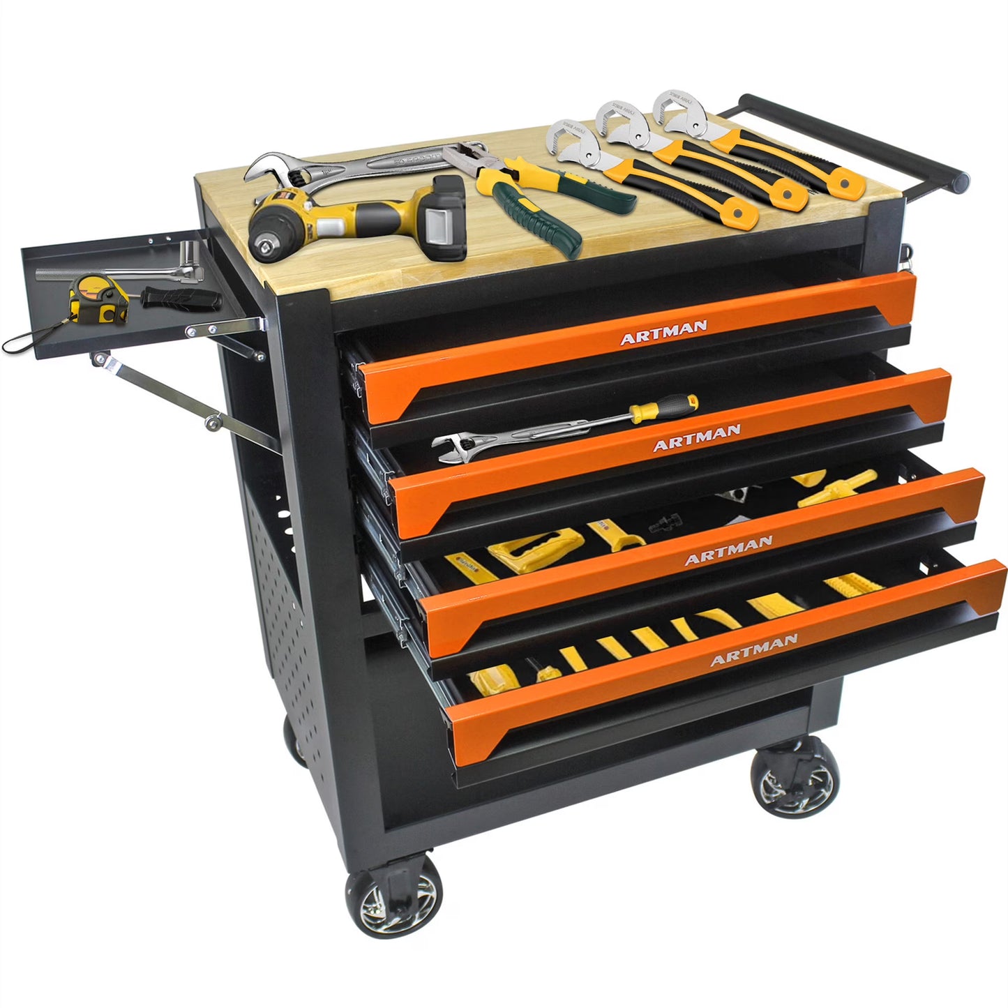 Aukfa 30 inch Mechanic's Tool Cart, 700 LB Capacity 4-Drawer Tool Chest on Wheels for Garage, Black