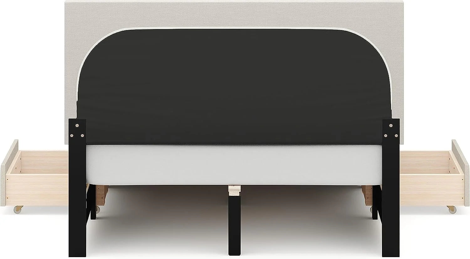 DG Casa Lucas Nailhead Trim Upholstered Platform Bed Frame with Storage, Queen Size, Beige
