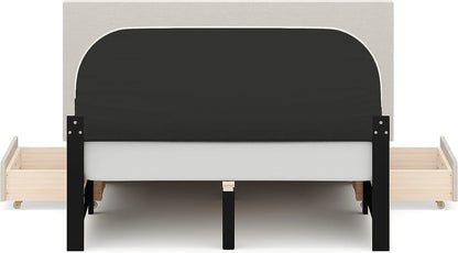 DG Casa Lucas Nailhead Trim Upholstered Platform Bed Frame with Storage, Queen Size, Beige