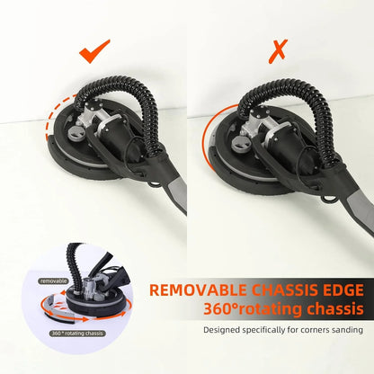 AOILE 750W Electric Drywall Sander with LED Light, 7 Variable Speeds, Extendable Handle, 14 Sanding Discs, Foldable Design, Dust Hose