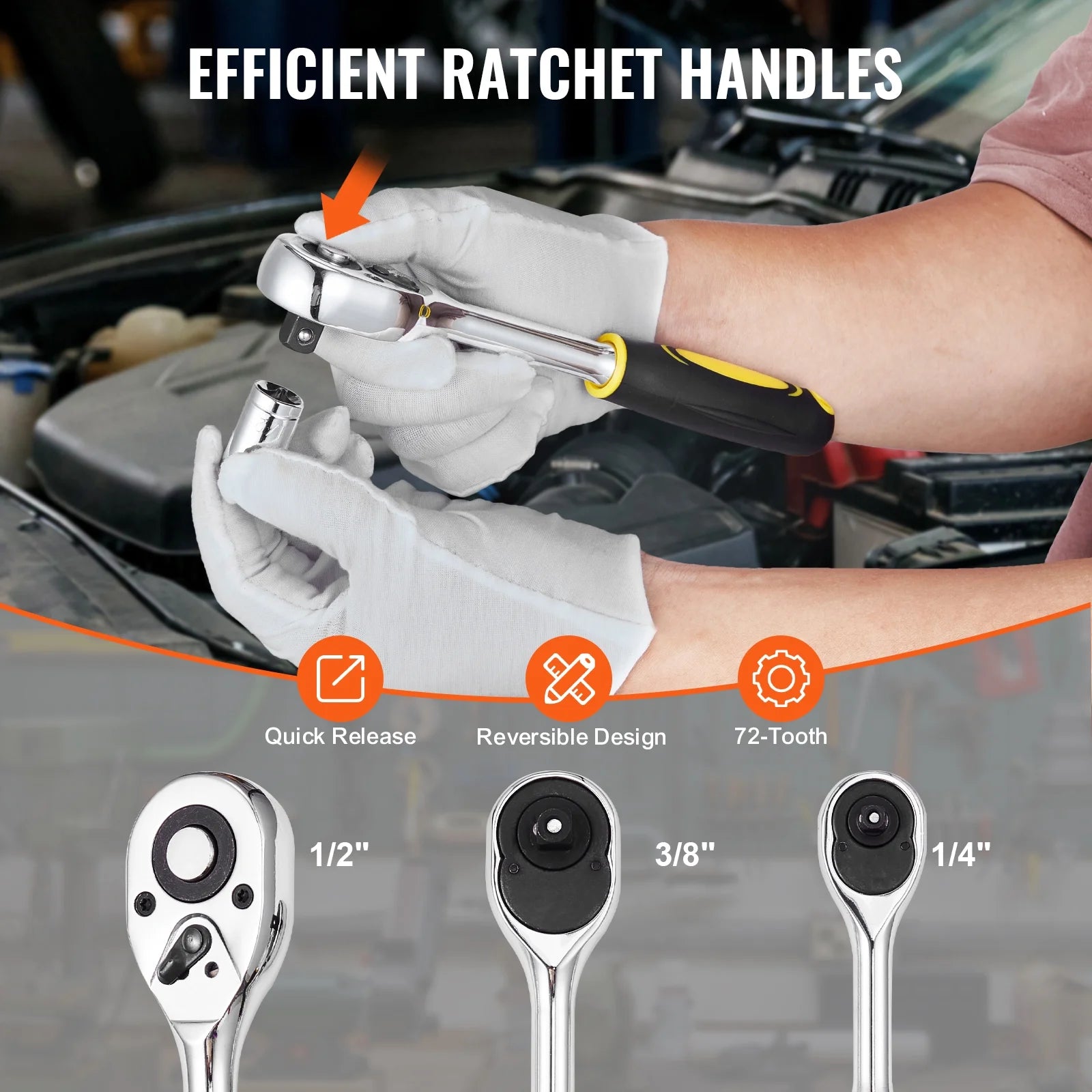 KFFKFF 207-Component Mechanics Tool Set and Socket Set, 1/4" 3/8" 1/2" Drive Sockets, SAE and Metric Mechanic Tool Set with Bits, Spanners, Ratchet Handle, Add-ons, and Hard Plastic Carrying Case