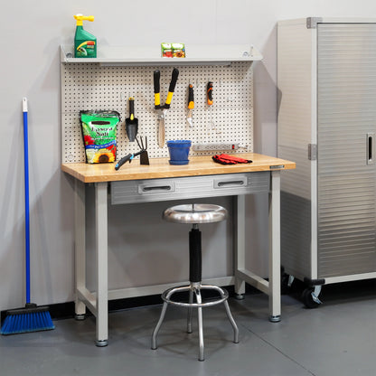 Seville Classics UltraHD Heavy Duty Commercial Lighted Workcenter Workbench w/Pegboard, Granite, 48" W x 24" D x 65.5" H