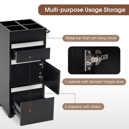 BarberPub Utility Cart with Storage Drawer, Salon Trolley Cabinet