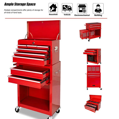TROPOW Rolling Tool Chest, 8 Drawers Rolling Tool Chest with Wheels, Portable Rolling Tool Box on Wheels, High Capacity Tool Chest Organizer for Garage, Workshop, Home Crafts Use,Red