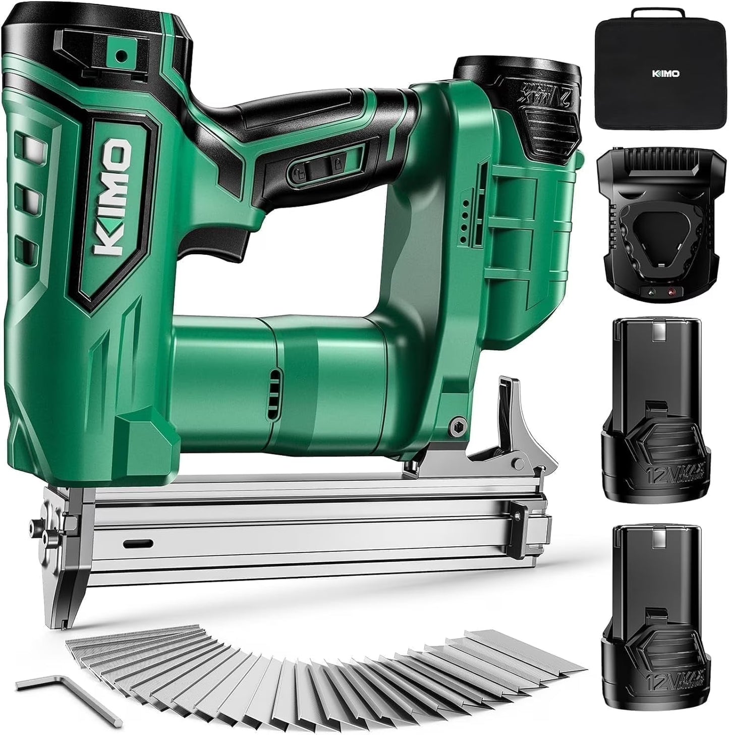 KIMO 18 Gauge Nail Gun Cordless with 20V Battery 2.0Ah X 2, 1000pcs Nails and Staples, 2 Firing Modes, 180 Nails/min, Adjustable Nailing Depth, 2 in 1 Cordless Brad Nailer and Stapler for DIY Project