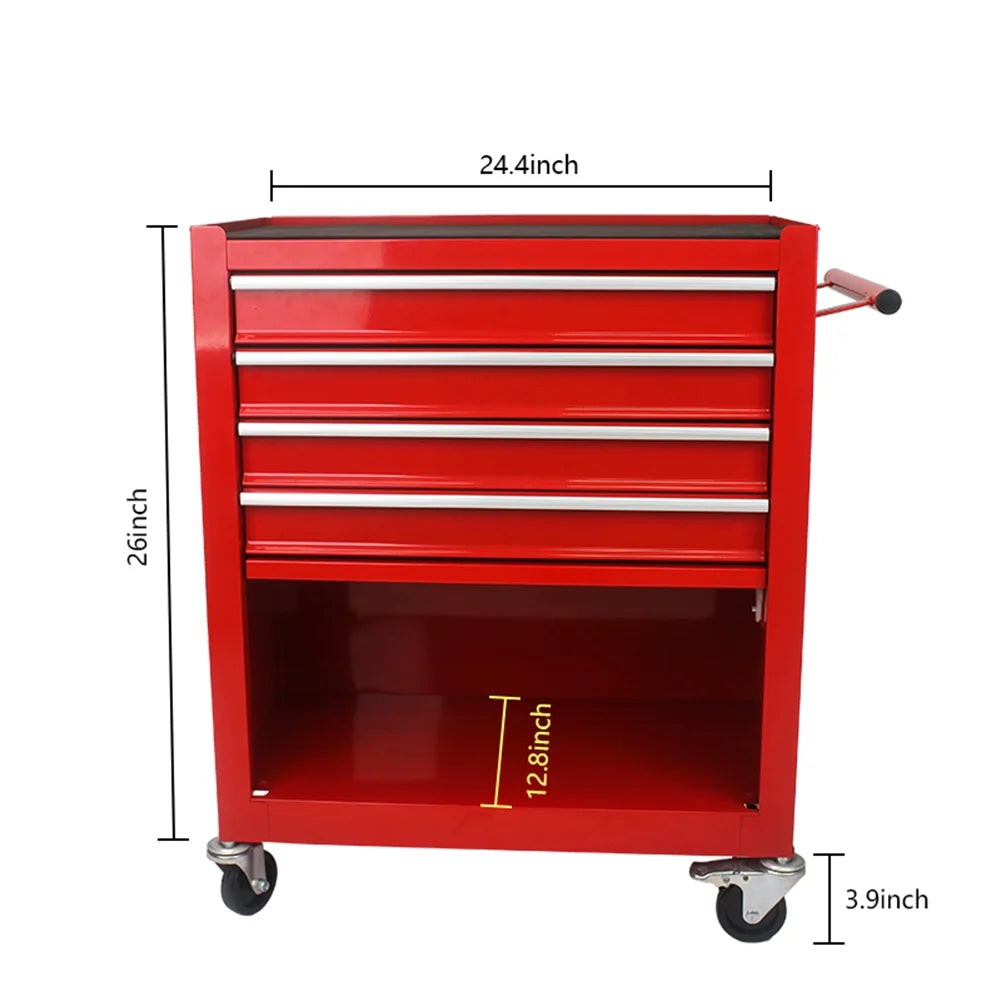 Rolling Tool Storage Cabinet With 4 Drawers, 4 Wheels, 2 Parking Brakes Tool Chest Cart, 5-Tier Rolling Tool Set for Handyman, Workshop, Home (Red)