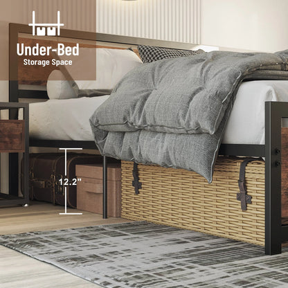 LIKIMIO King Platform Bed Frame with Headboard and Under Bed Storage, Sturdy Metal Frame and Easy Assembly