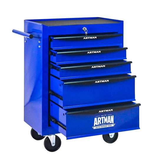 Rolling Metal Tool Chest Cabinet with 5 Drawers & Ball Bearing Drawer Slides, Steel Tool Storage Box Organizer -BLUE