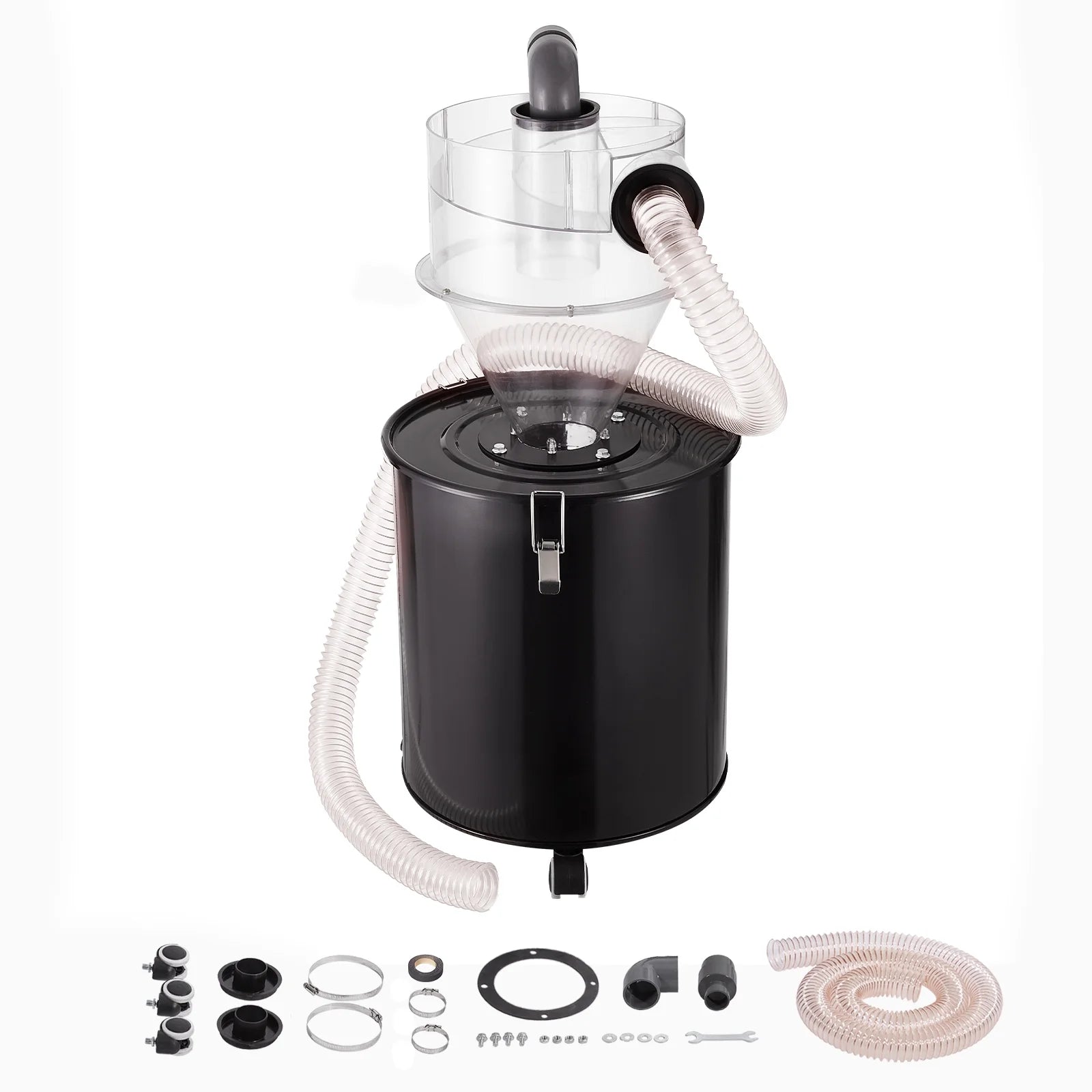 KFFKFF Dust Cyclone Kit with Steel Container, 4" Upgrade for Dust Collection Systems, ABS Dust Deputy, 2" Outer Diameter Connector & Hose for Wet/Dry Vacuums, Compatible with 13.21 Gallon Tanks