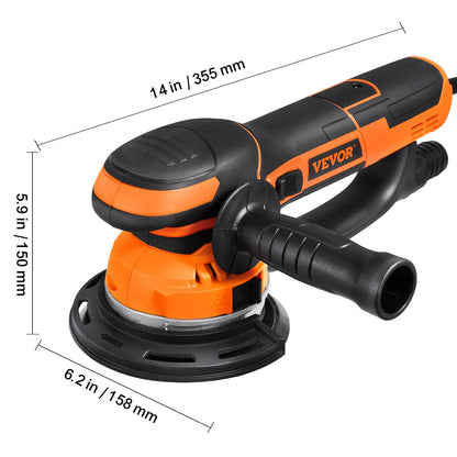 VEVOR Random Orbital Sander, 6-Inch DA & GA Dual Action Orbital Sander, 850W 7400PRM 6 Variable Speed Electric Palm Sander with 10PCS Sandpapers, Dust Connector for Woodworking Detailing Sanding