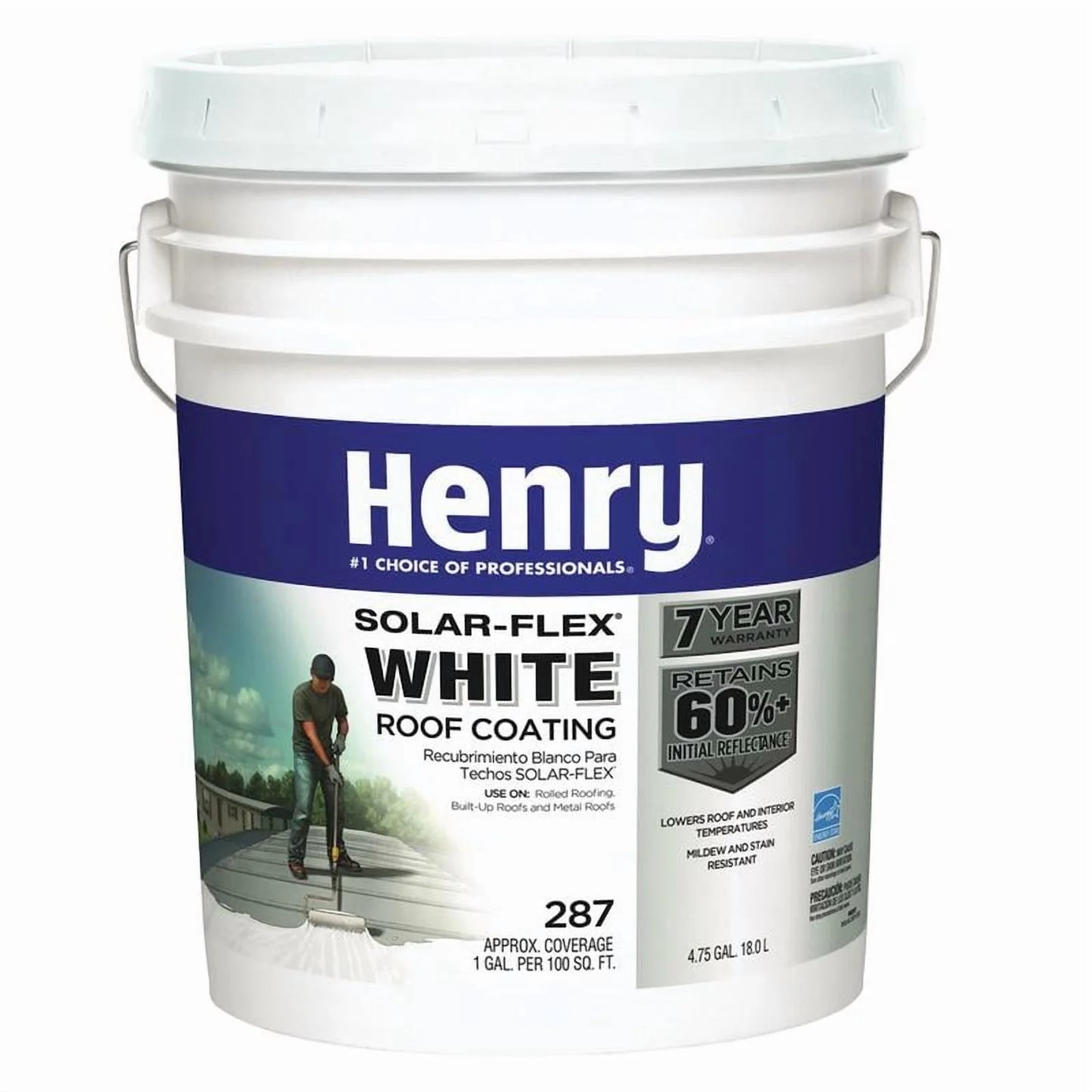 Henry Solar-Flex HE287018, White Elastomeric Roof Coating Roof Coating, 4.75 Gal