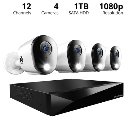 Night Owl 2-Way Audio 12 Channel DVR Security System with 1TB Hard Drive and 4 Wired 1080p Deterrence Cameras