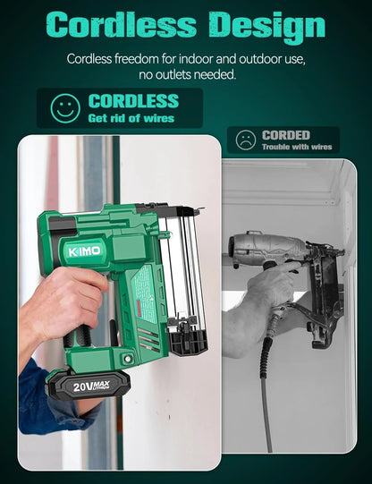 KIMO 18 Gauge Nail Gun Cordless with 20V Battery 2.0Ah X 2, 1000pcs Nails and Staples, 2 Firing Modes, 180 Nails/min, Adjustable Nailing Depth, 2 in 1 Cordless Brad Nailer and Stapler for DIY Project