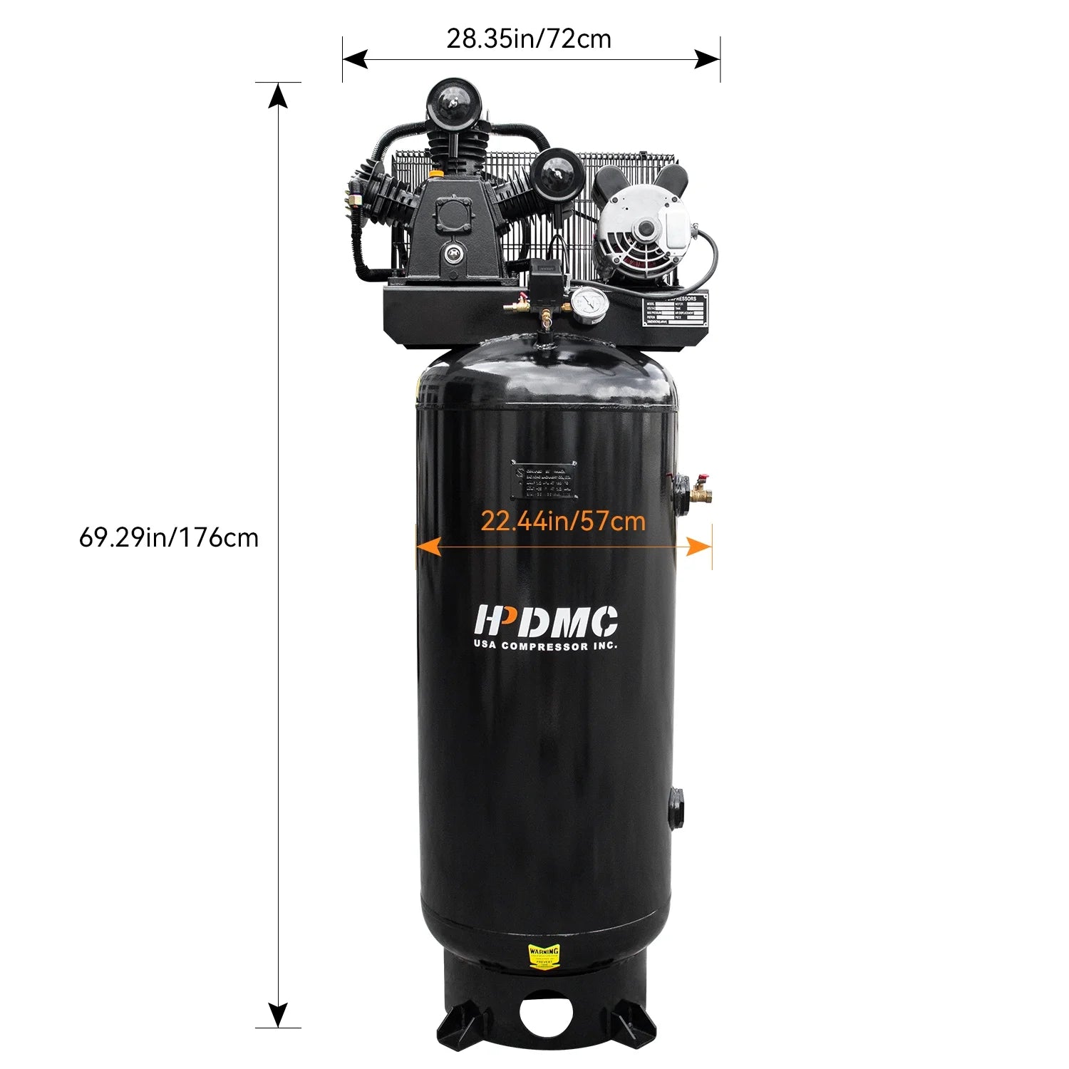 HPDMC 5.5HP Piston Air Compressor 220V/1Ph 60-Gallon Vertical ASME Tank 10.7CFM Max. Pressure 180psi Two-Stage Electric Stationary Air Compressor