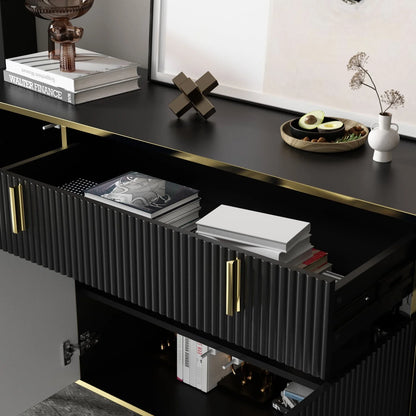 FUFU& GAGA Modern 4 Doors Buffet Cabinet with Storage Drawer, Accent Table Sideboard Furniture with Pop-up Door for Living Room Kitchen Dining Entryway Hallway, Black