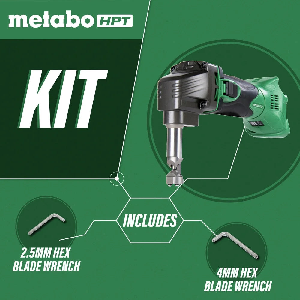 Metabo HPT 18V MultiVolt Cordless Nibbler | Tool Only - No Battery | For Ribbed Metal Panels | 180 Degree 3-Stop Die Holder | CN18DSLQ4