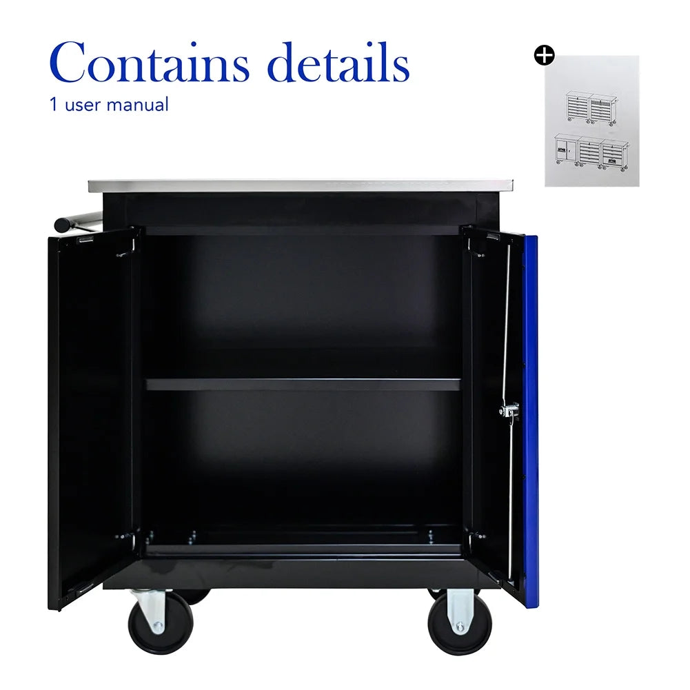Huisuilinss Rolling Tool Chest,Tool Cart With 2 Drawers,Rolling Tool Storage Cabinet,Handle & Stainless Steel Countertop, 4 Wheels With 2 Parking Brakes, Lockable Tool Storage Cabinet