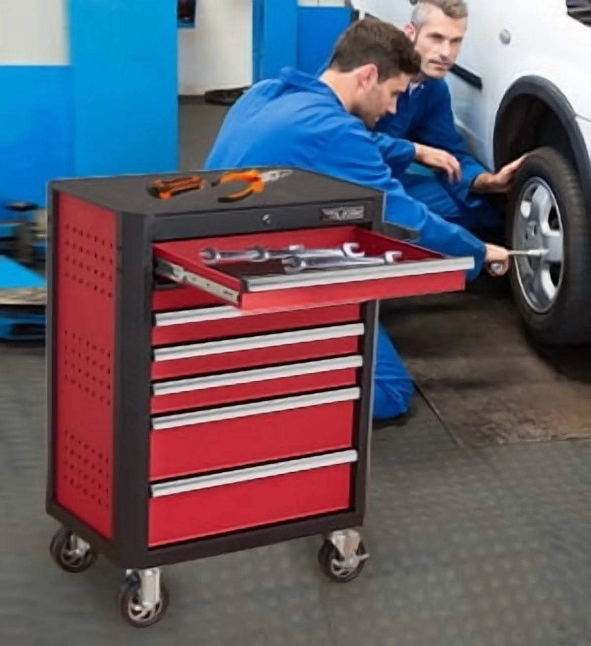 28inchTool Cabinets Rolling Toolbox with 7 Drawers, Metal Tool Chest with Wheels, Tool Cart for Garage, Warehouse, Repair Shop, Workshop