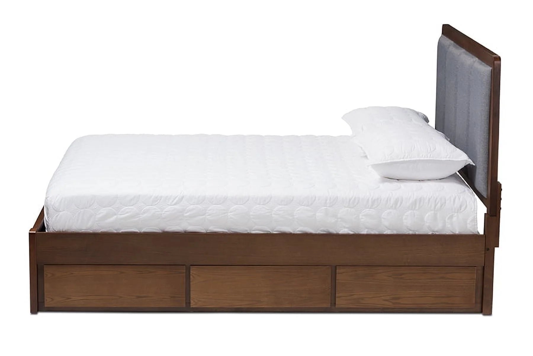 Baxton Studio Brannigan Modern and Contemporary Dark Grey Fabric Upholstered Walnut Finished Storage Platform Bed, Multiple Sizes