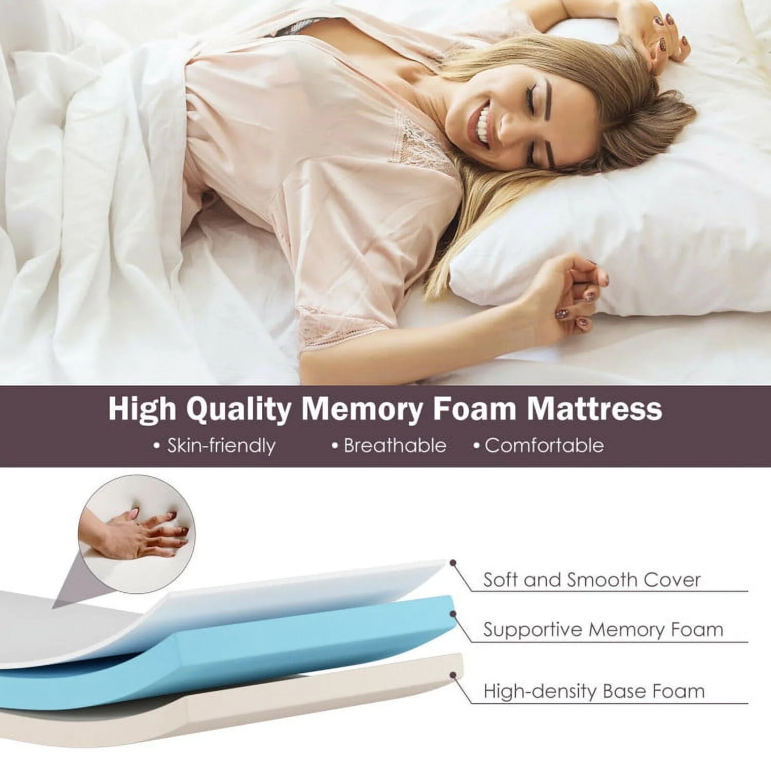 Folding Rollaway Bed, Metal Frame Bed Storage Cover Included, Portable Foldable Guest Bed for Adults, Cot Size Fold up Bed with Memory Foam Mattress on Wheels 76.5" x 31.5" x 16"