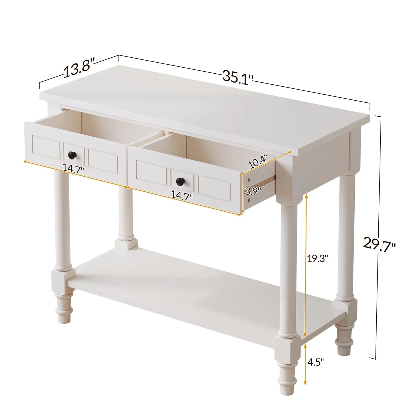 Ktaxon Wooden Console Table with 2 Drawers and Storage Shelf, Sofa Table Entryway Table Side Desk TV Stand for Living Room Hallway Kitchen, Ivory White