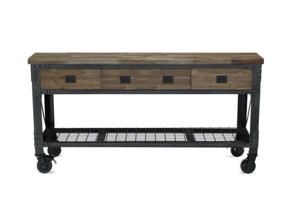 72 In x 24 In. 3 Drawer Rolling Industrial Workbench with Wood Top - Aged Macadamia