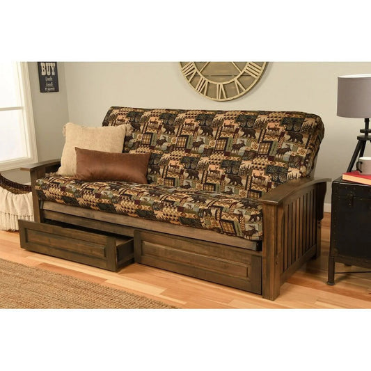 Copper Grove Cayenne Rustic Walnut Storage Futon Set with Mattress peter's cabin