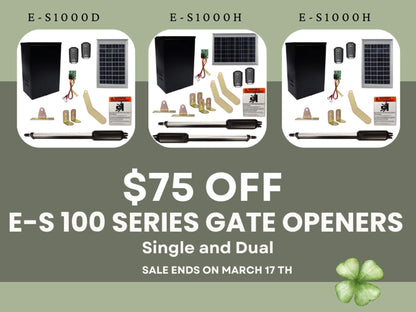 Estate Swing E-S1000H Single Swing Solar Gate Opener Kit *Free Extra Remote* 10 Watt Panel