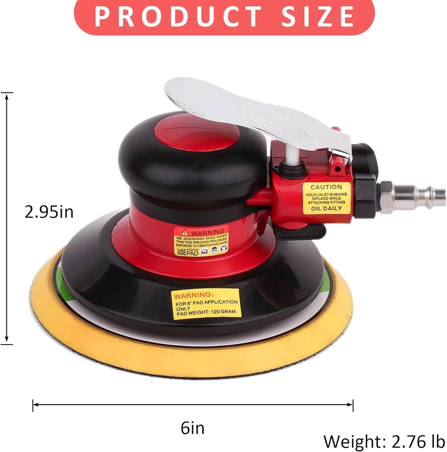 Professional Random Orbital Palm Sander, Dual Action Pneumatic Sander, Low Vibration, Heavy Duty 6 Inch