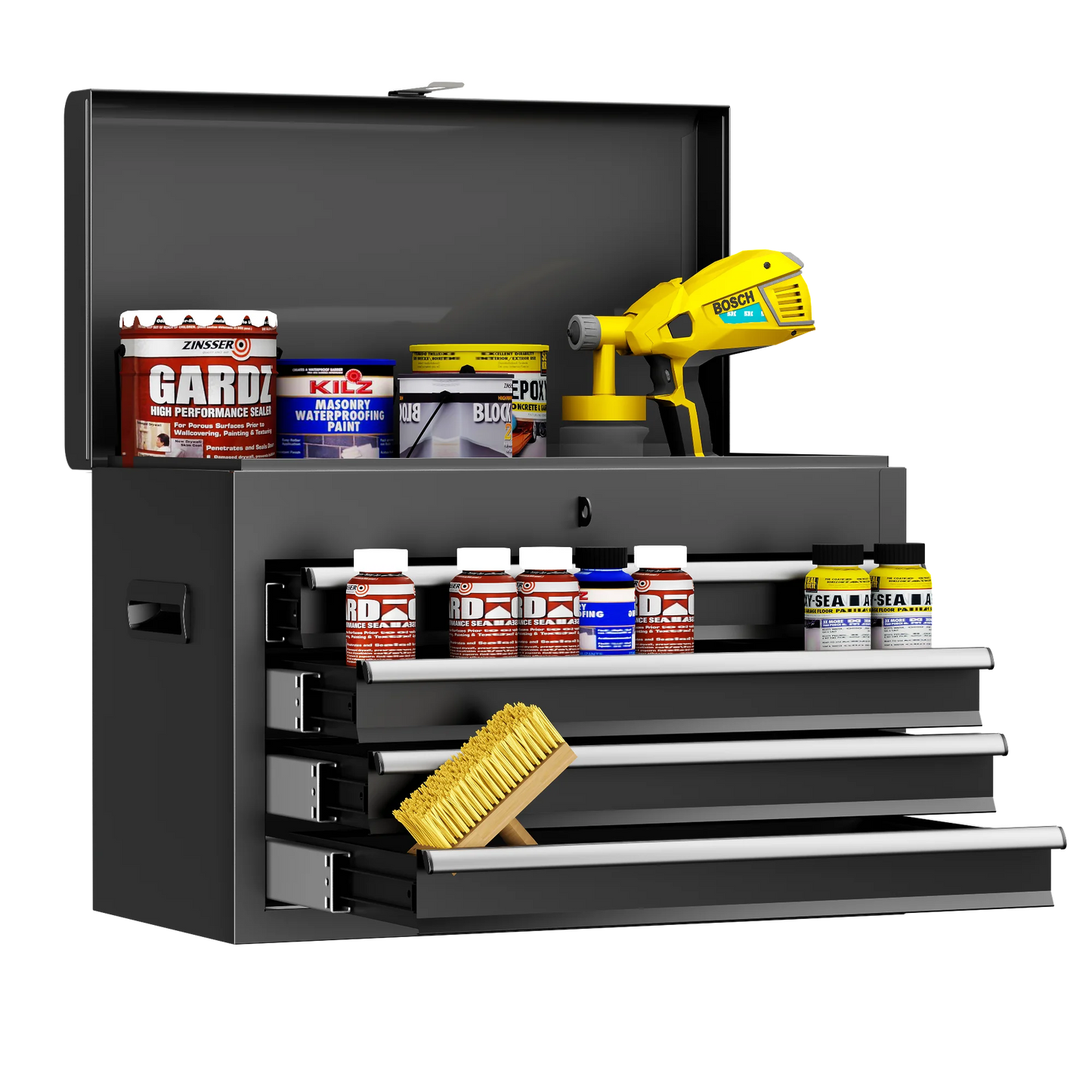 Gewna 5 Drawers Rolling Garage Tool Chest with Locking System,Metal Storage Cart with Side Cabinet,Protective Liner & Tool Rack for Garage Workshop