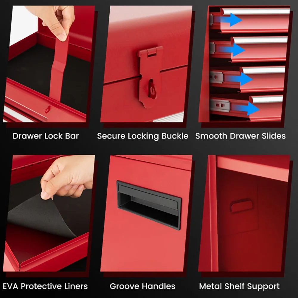 Canddidliike 2-in-1 Tool Chest and Cabinet with 5 Sliding Drawers-Red, Heavy Duty Utility Industrial Service Cart