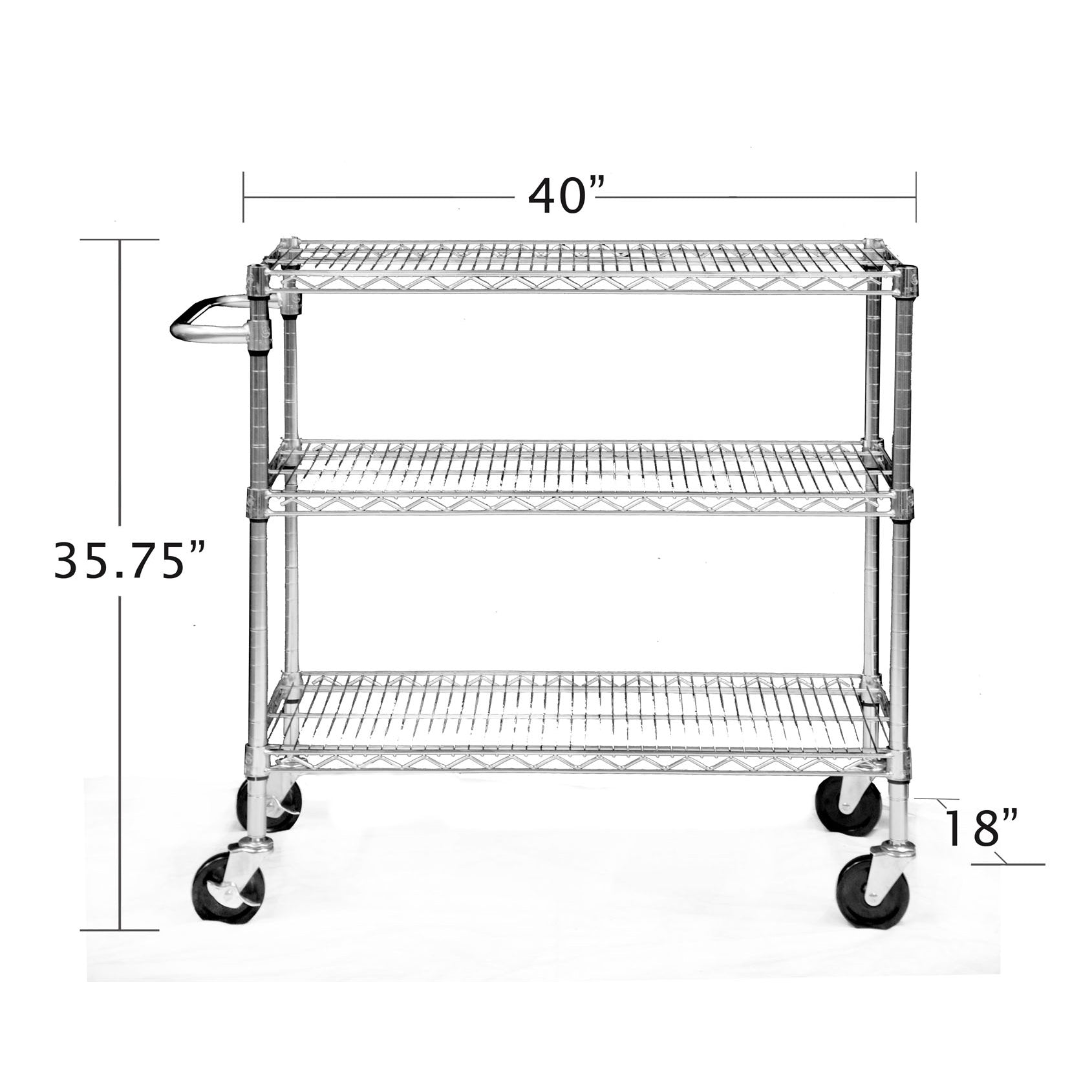 TRINITY EcoStorage 3-tier 40.3” x 18” x 36” Cart, Chrome Color