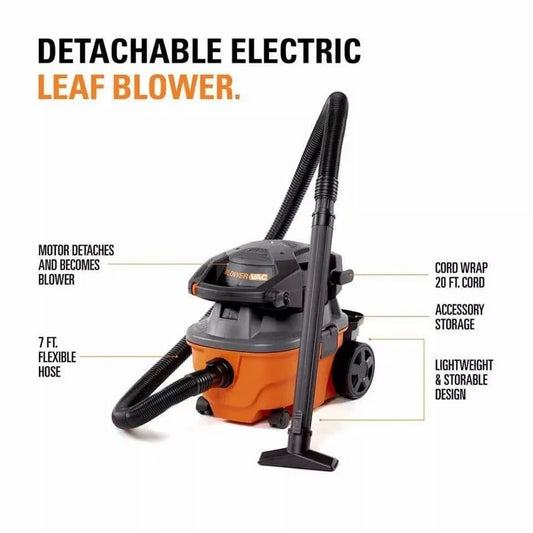 4 Gallon 6.0 Peak HP Wet/Dry Shop Vacuum with Detachable Blower, Fine Dust Filter, Locking Hose and Accessories