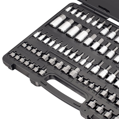Carbyne 80-Piece Torx, SAE Hex (Allen) & Metric Hex (Allen) Bit Socket Set with 30 Super Short Bit Sockets, Cr-V Steel Sockets, S2 Steel Bits, Durable Storage Case
