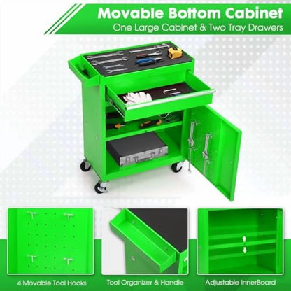 5-Drawer Rolling Tool Chest - 2-in-1 Lockable Tool Box with Wheels, Sliding Drawers & Detachable Top - Garage & Workshop Storage Cabinet, Green