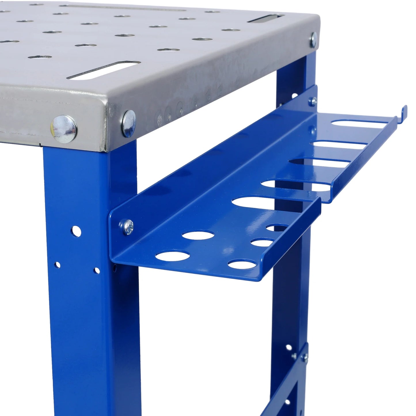 Heavy-Duty 36" x 18" Steel Welding Table 1200lbs Load Capacity Portable Workbench on Wheels with Braking Casters 82 5/8" Fixture Holes & Tool Slots Built-in Tool Tray