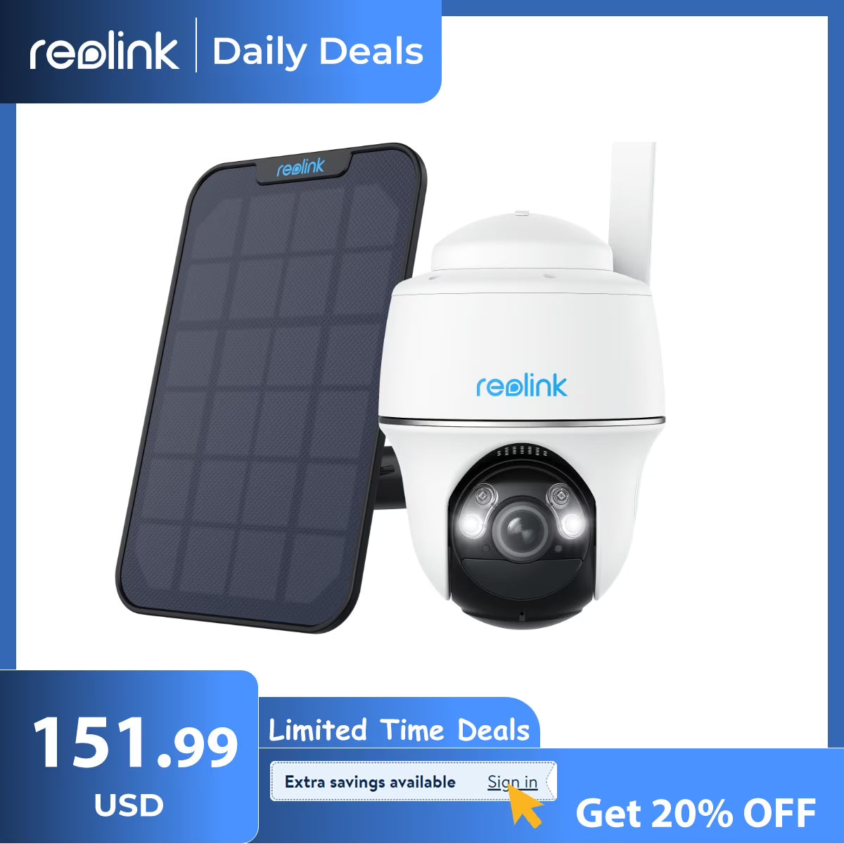 Reolink 4MP 3G/4G LTE Outdoor Security Solar-Powered Camera, 2K HD Vision, Support Cloud/SD Card