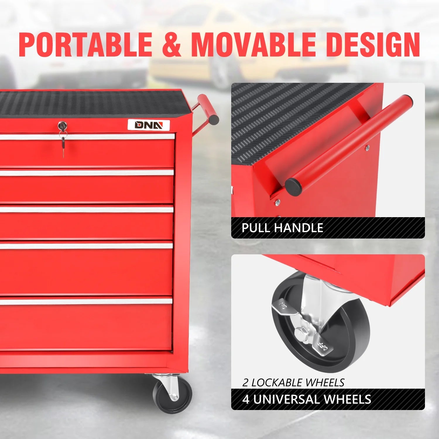 DNA Motoring TOOLS-00398 5 Drawer Portable Garage Warehouse Repair Tools Workshop Rolling Tool Cabinet Chest With Swivel Casters