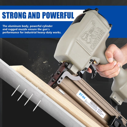WOODPECKER ST64 Pneumatic Concrete T Nailer, 14 Gauge 3/4" to 1-1/2" Heavy Duty Air Concrete Nail Gun for hardwood nailing, Masonry, Cement, Concrete Brick Nailing