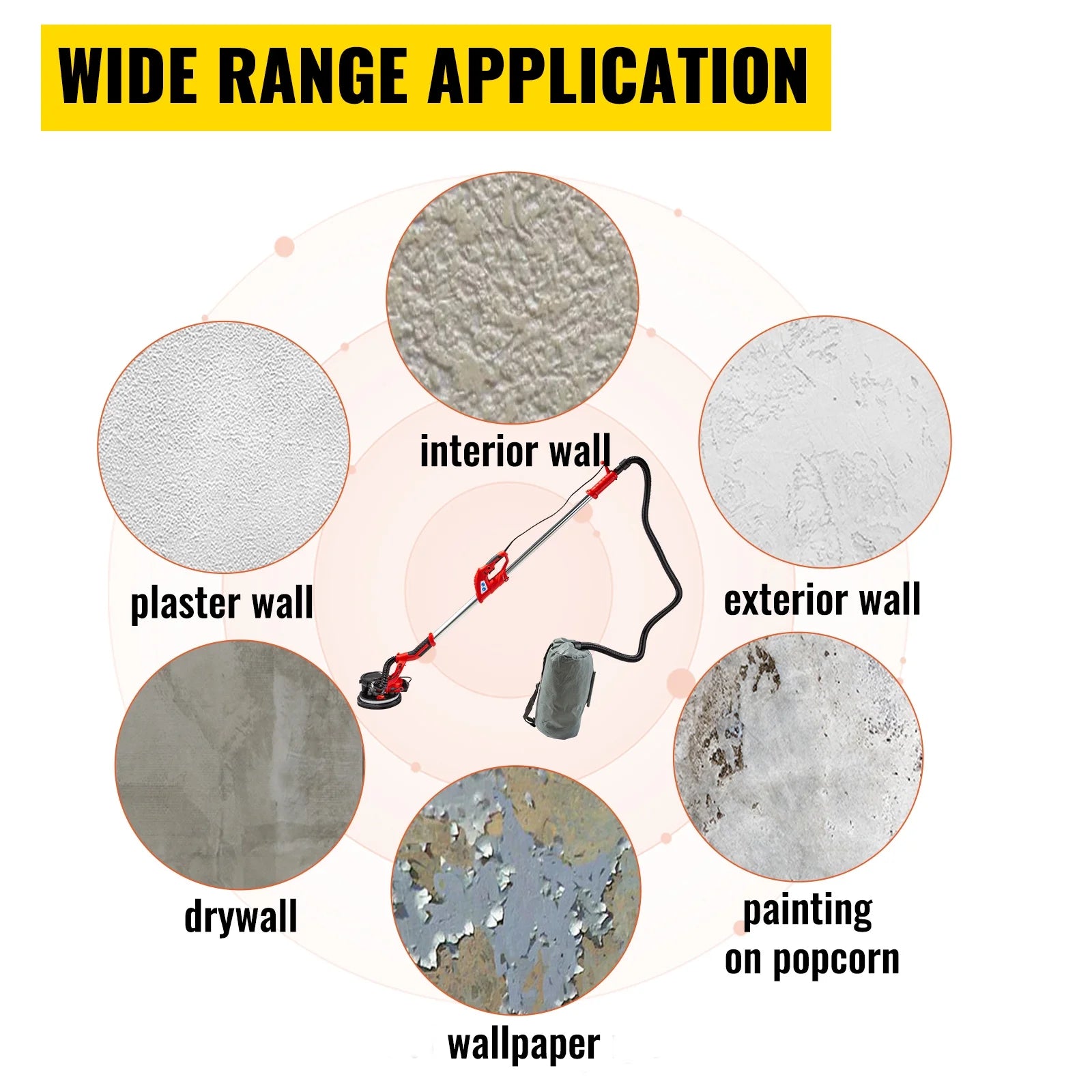 KFFKFF Drywall Sander 850W, Power-Driven Wall Smoother, Adjustable Speed 800-1750 RPM, Collapsible Plasterboard Smoother, with Extendable Handle, Power Smoother