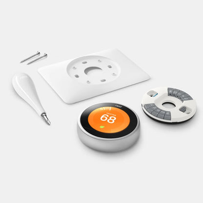 Google Nest Learning Smart Thermostat - 3rd Generation - Stainless Steel T3007ES Bundle with Deco Essentials Wall Mount Plate Cover Kit for Google Nest Thermostat