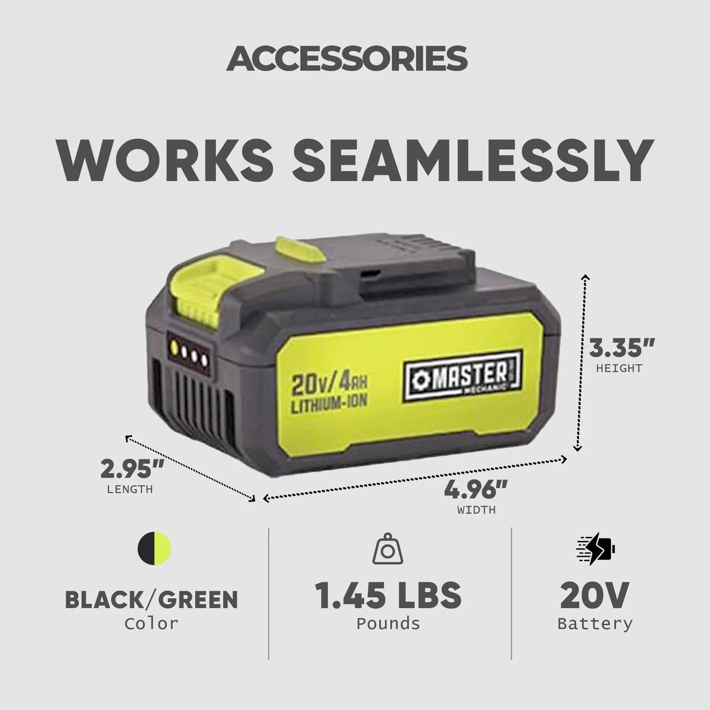Master Mechanic 2 Pack 20V Lithium Ion Rechargeable Tool Charging Battery